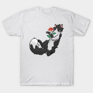 Flower Tuxedo Cat - Hibiscus Flower T-Shirt